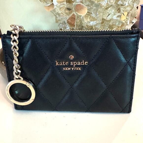 NWT Kate Spade Carey Black Quilted Key Cles Card Holder SHW MSRP $139 - Picture 1 of 4
